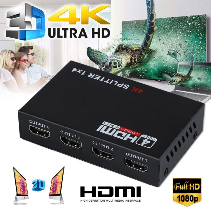 HDMI SPLITTER 4 Output Port 1x4 HUB HD 4K 1080P 3D V14 Amplifier HDTV