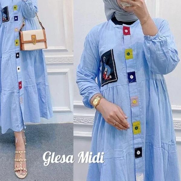 ♦ R.A - Glessa Midi Gamis Muslim Midi Tunik Matt Katun Rayon Tebal Premium Glessa Dress Terlaris ۝