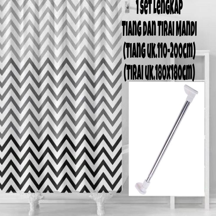 ❉ (1 set) Tirai kamar mandi plus Tiang kamar mandi / Tiang gorden+Tirai shower curtain ✵