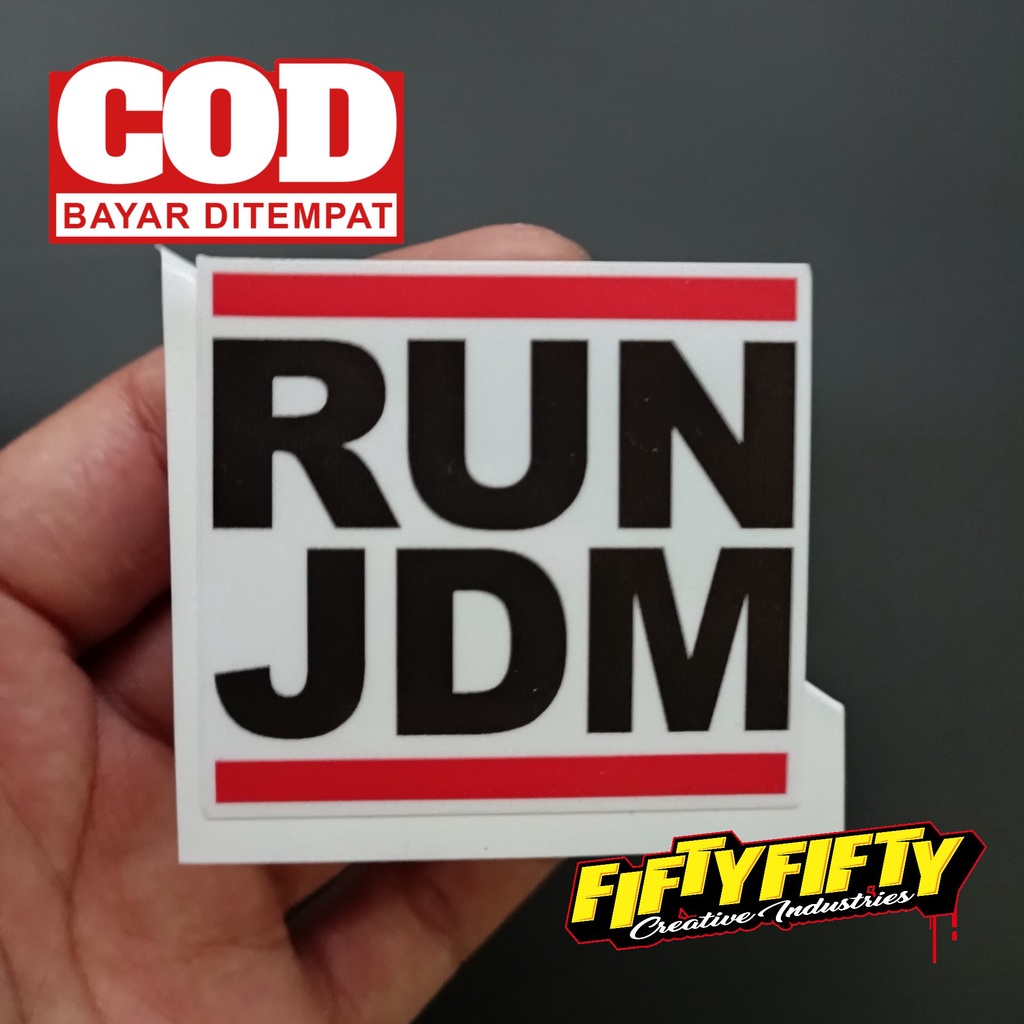 Stiker Print Cut RUN JDM Stiker Printing Laminasi Glossy Stiker Motor Mobil Helm Sudah Membentuk Pola Desain