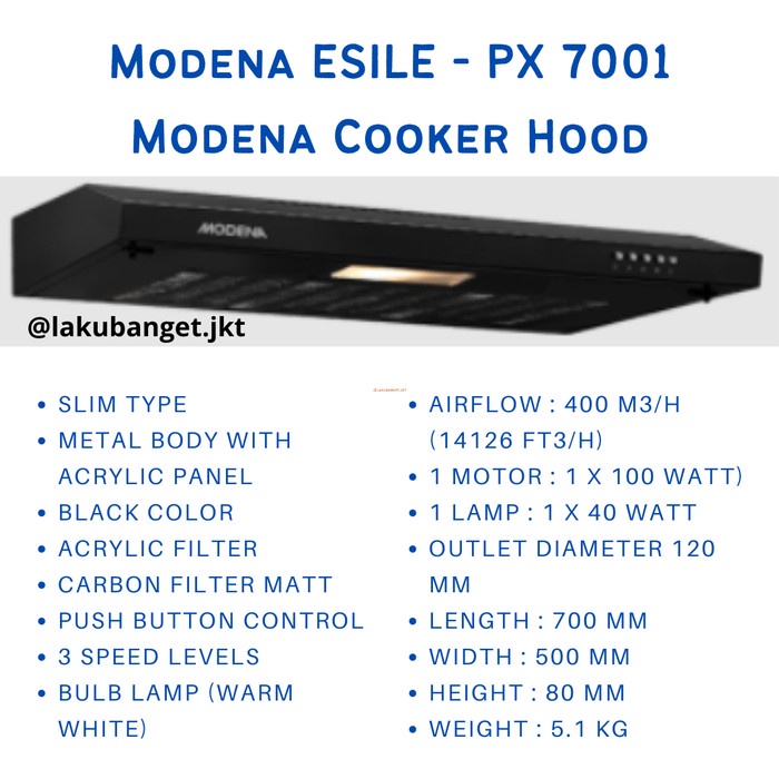 Terlaris Modena Esile - Px 7001 Modena Cooker Hood / Modena Cooking Hood Px7001