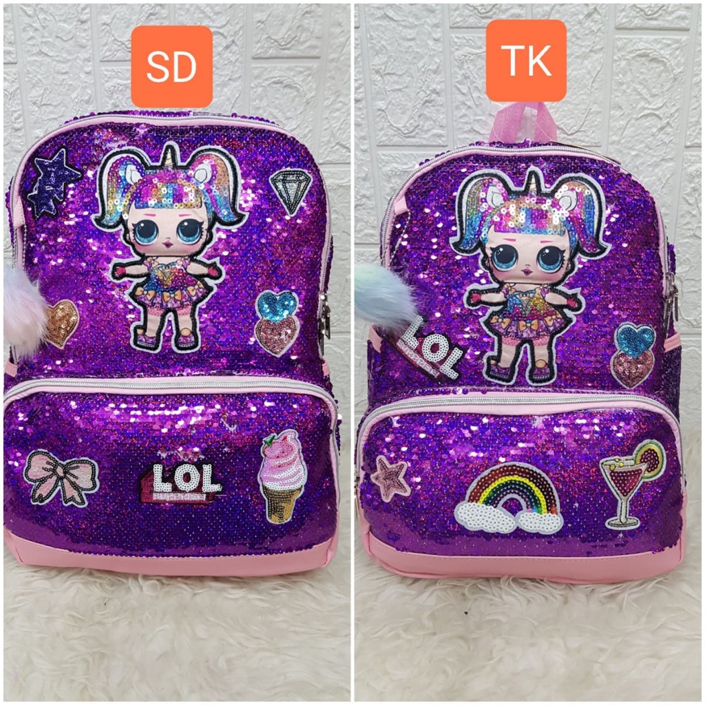 Tas Sekolah Ransel Anak TK dan SD Motif Sequin Unicorn Tas Gendong Anak Sekolah Backpack Anak Perempuan Import