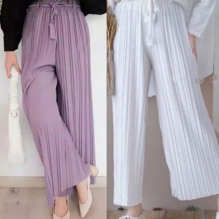TELAH HADIR V97 Kulot Lilac Plisket Premium Vazza Kulot Tali Celana Kulot Dewasa ぺ