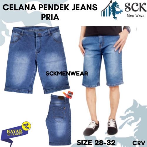 Celana Pendek Pria CRV Jeans KANCING Model Reguler Standar Polos size 28-38 JUMBO - sckmenwear GROSIR