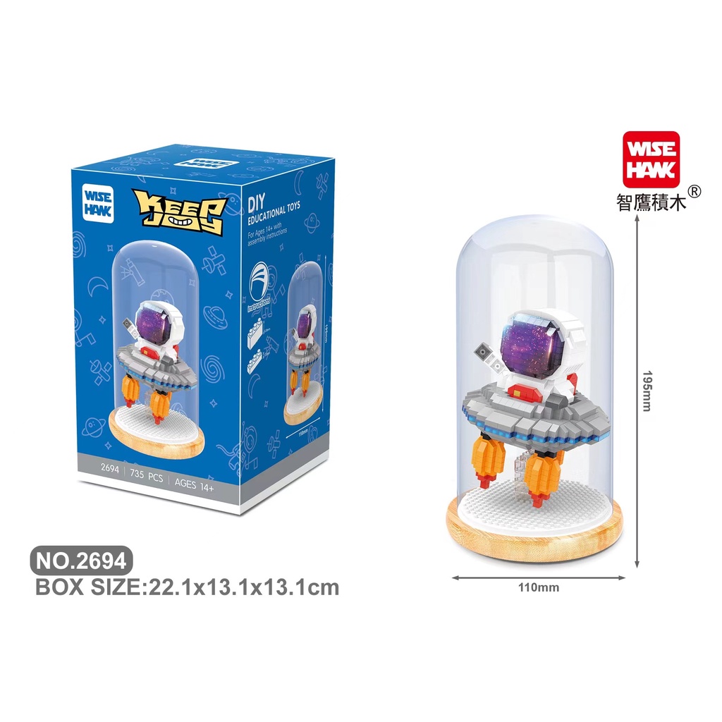 Botol Dreamland Astronot Bulan Spaceman Partikel Mikro Dengan Kotak Anti Debu Anak Rakitan Mainan Blok Bangunan Berlian