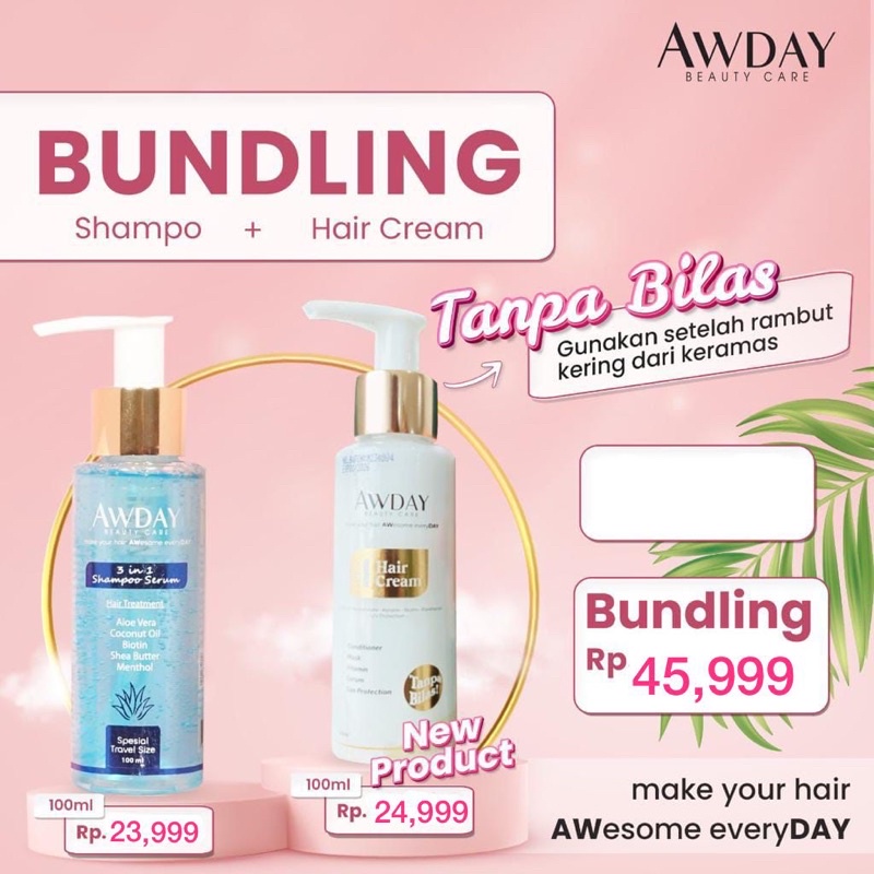 paket bundling murah awday shampoo dan awday hair cream conditioner / shampo awday / awday condition