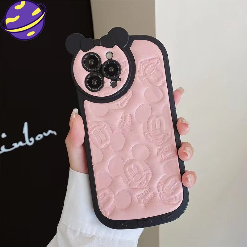 IPHONE Soft Case Mickey Bow 3D Solid Untuk Iphone14 13 12 Pro Max 14plus 11sarung Pelindung Kulit Kartun Timbul