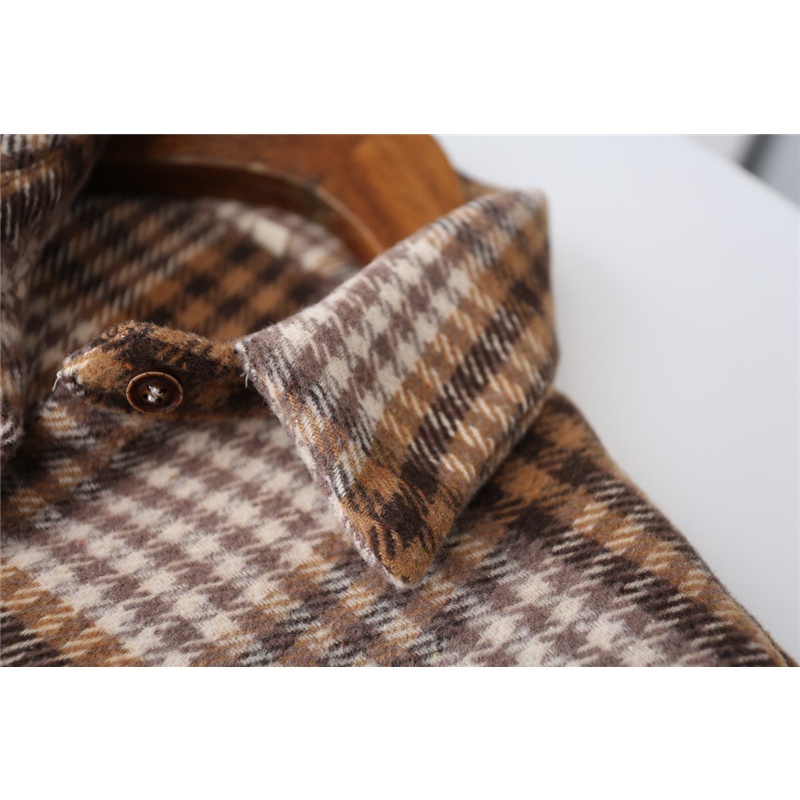 Kemeja kotak-kotak korea wanita lengan panjang tartan wanita
