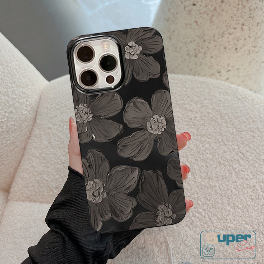 Glossy Soft Tpu Case Kompatibel Untuk IPhone 7Plus XR 11 7Plus 12 13 14 Pro Max 7 8 14 Plus X XS Max SE 2020 Retro Lukisan Minyak Bunga Halus Ponsel Penutup Belakang