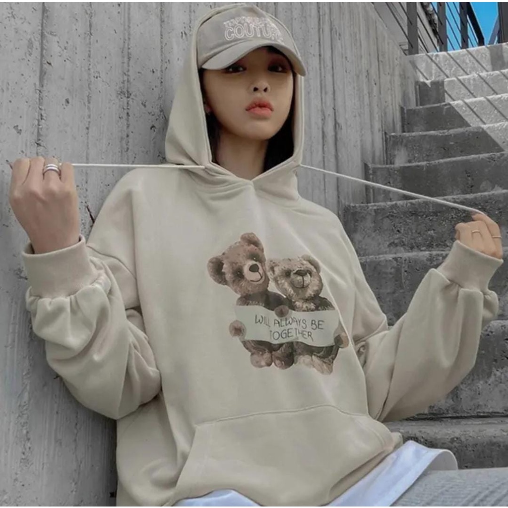 HOODIE TWIN BEAR TOGETHER OVERSIZE ONE SIZE FIT XL / HOODIE WANITA TEBAL