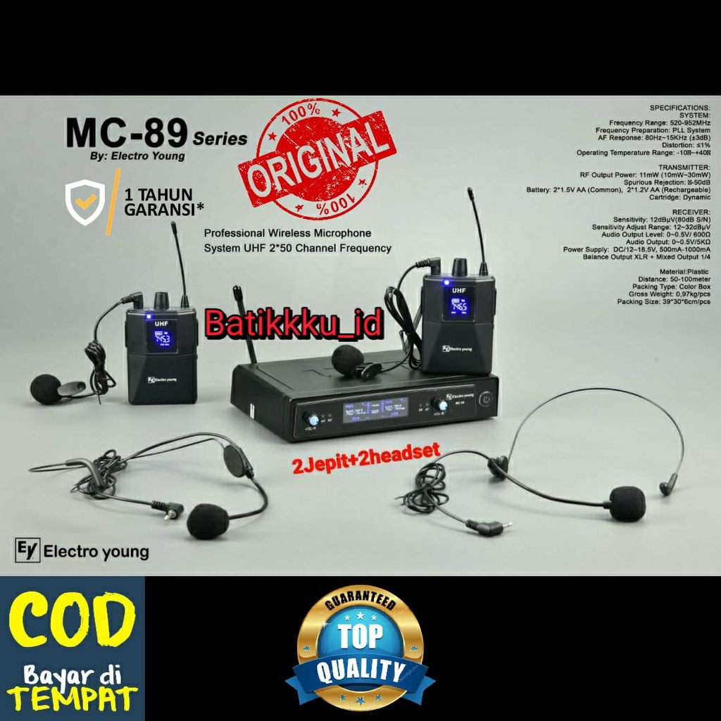 Mic Wireless ELECTRO YOUNG MC 89 MC89 ORIGINAL 2 MIC JEPIT + 2 MIC HEADSET