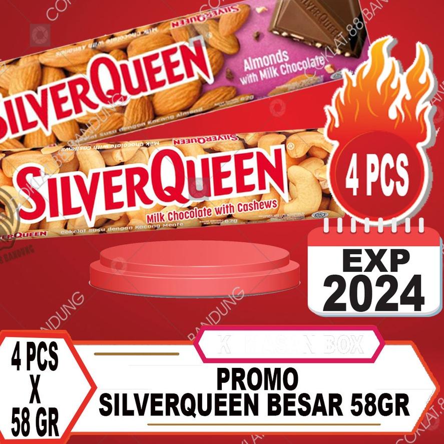 

❈ SILVERQUEEN 58gr Isi 4 pcs X 58 gr Cokelat Besar, Coklat SIlver Queen 58gr X 4pcs Almond Cashews Mete 58 gr ♟