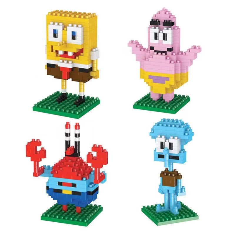 Puzzle Dimensi Kompatibel Dengan Lego Micro Diamond Partikel Kecil Blok Bangunan SpongeBob Anak Mainan Edukasi