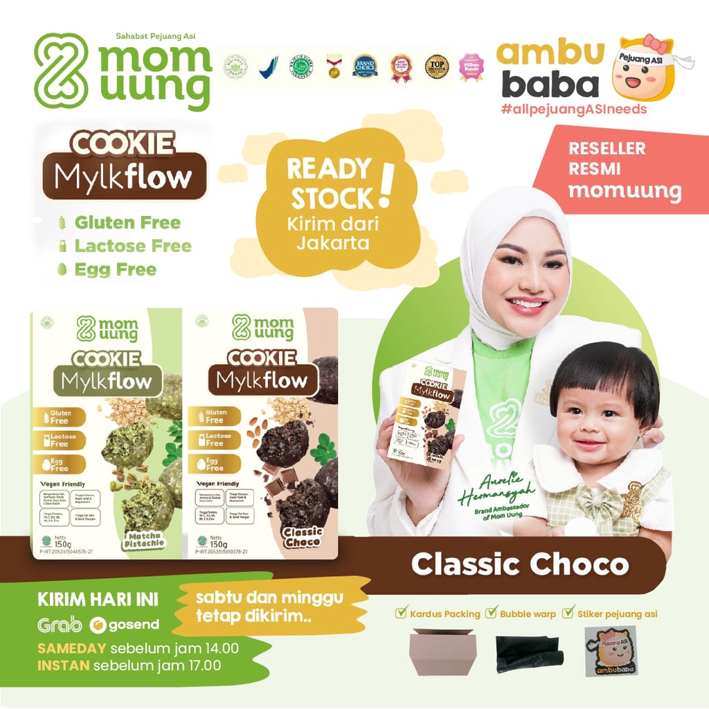 MOM UUNG COOKIE ASI BOOSTER MYLKFLOW CLASSIC CHOCO ATAU MATCHA PISTACHIO /COOKIE SEHAT PELANCAR ASI/ VEGAN