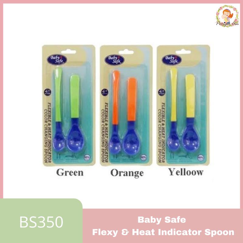 Sendok Makan Baby Safe Peralatan Bayi MPASI New Born Set Silikon Heat Indicator 2in1 Sensor Panas By Mallpomopaasi