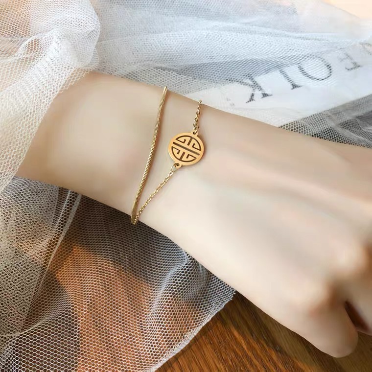 Gelang Lapis Titanium Steel 18k Rose Gold Desain Tulang Ular Gaya China