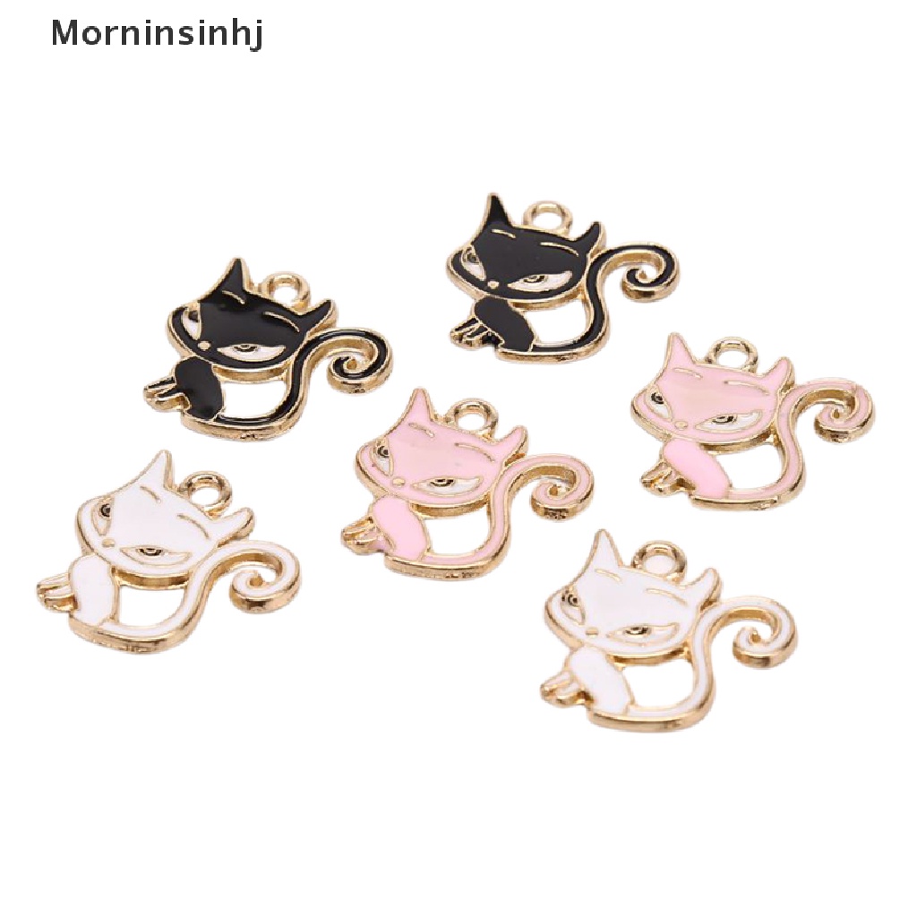 Mornin 10Pcs/Set Alloy Enamel Cat Ch Liontin Temuan Perhiasan DIY Membuat Craft id