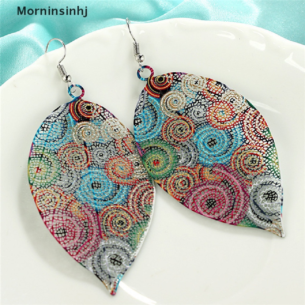 Mornin Boho Long Leaf Leaves Drop Menjuntai Anting Ethic Multicolor Anting Besar Perhiasan id