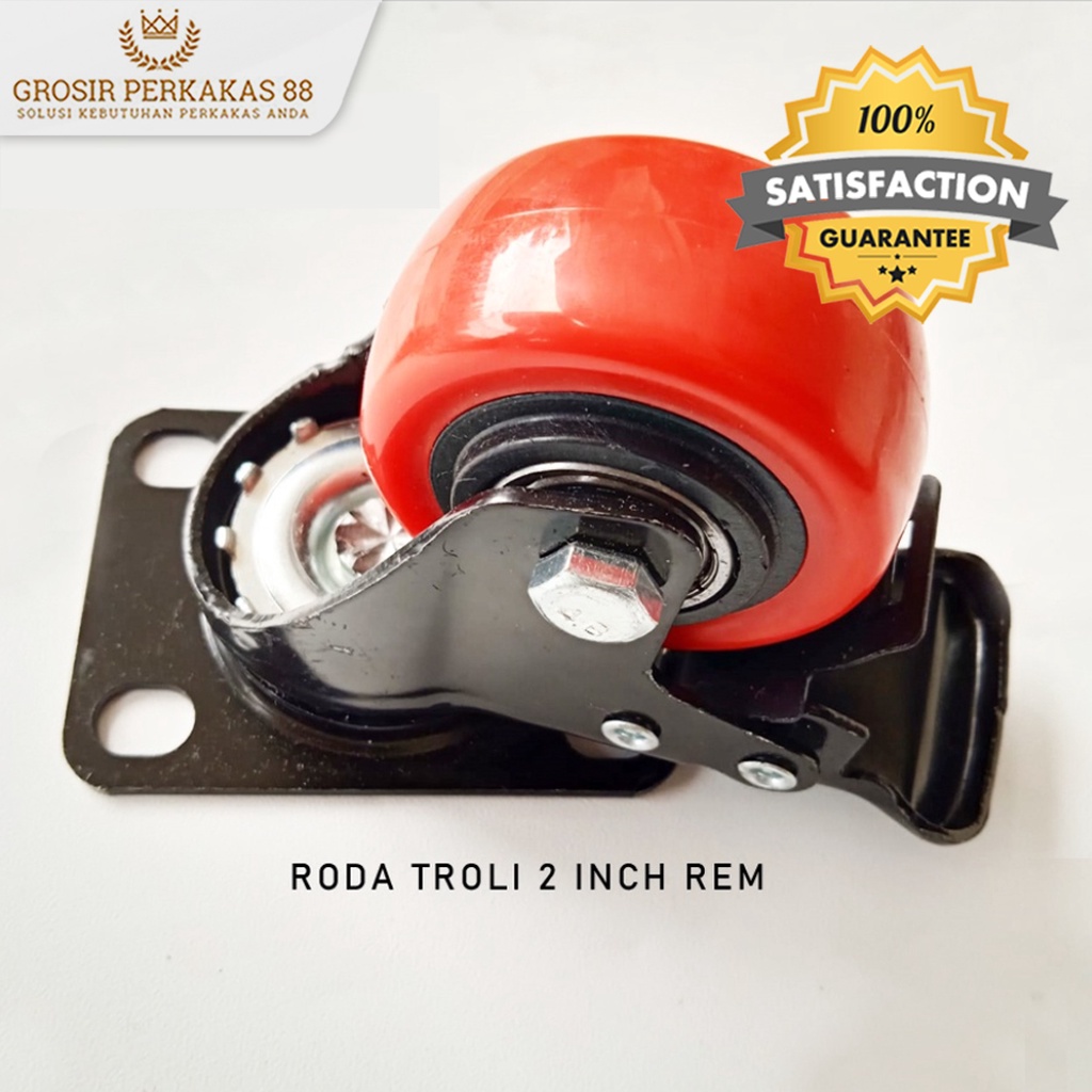 Roda Troli Gerobak Etalase Kulkas Lemari Mesin Cuci Meja Caster  2Inch Merah Rem Kecil