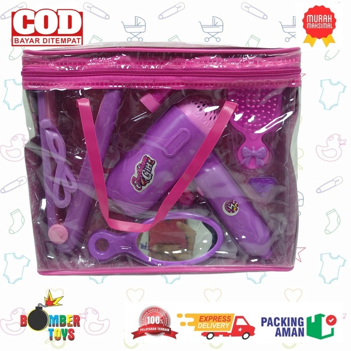 MAINAN ANAK ALAT SALON HAIR DRYER HAIRDRYER LIPSTIK TAS KECANTIKAN RAMBUT LENGKAP