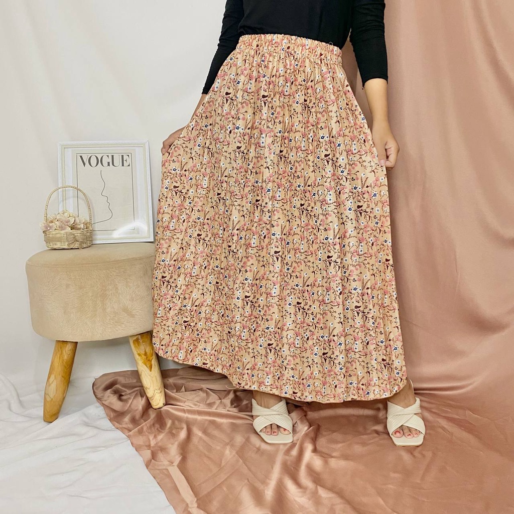 ROK PLISKET PREMIUM MOTIF BUNGA /ROK KLOK BUNGA BAHAN HYGET