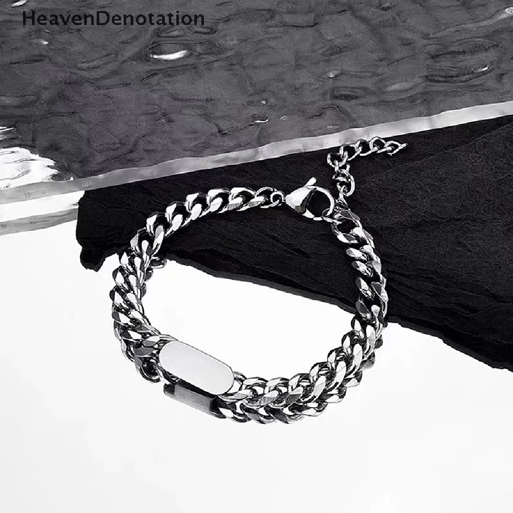 [HeavenDenotation] Minimalis Hip Hop Logam Gelang Untuk Wanita Pria Baja Titanium Liontin Tebal Curb Link Rantai Gelang Bangles Hip Hop Streetwear Fashion Perhiasan HDV