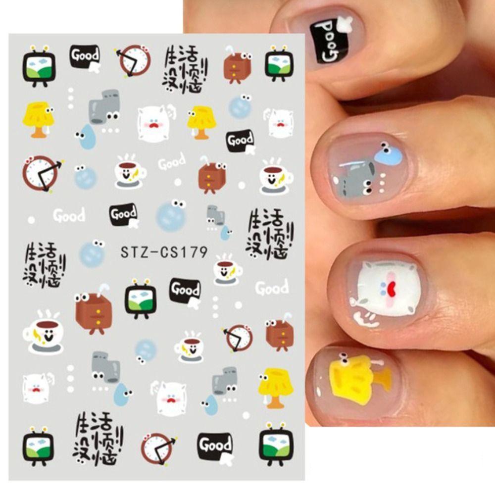 Agustina Stiker Kuku Hewan Indah Motif Warna-Warni Kecantikan Decals Kartun Kucing Decal