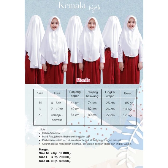 Kemala Hijab by Monia Hijab Kids size MLXL | Hijab Terbaru