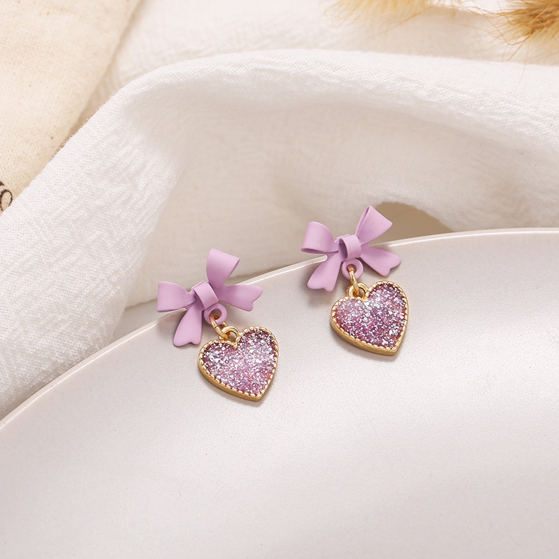 Korea Fashion Ungu Ikatan Simpul Anting Wanita Manis Dan Indah Berlian Imitasi Cinta Liontin Anting Kasual Elegan Perhiasan Hadiah