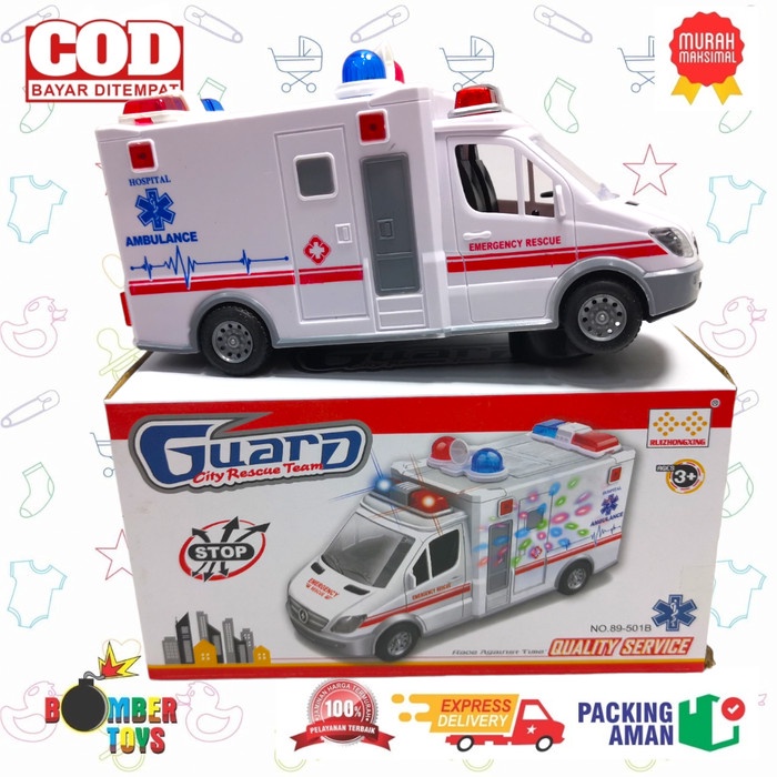 MAINAN ANAK MOBIL BATERAI BUMP N GO AMBULANCE POLICE PEMADAM LAMPU DHL SIRENE KADO KOLEKSI