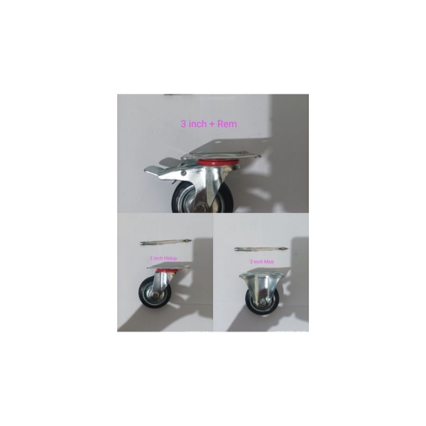 Roda Etalase 3 inch Karet Hitam / Roda Trolly TAIWAN