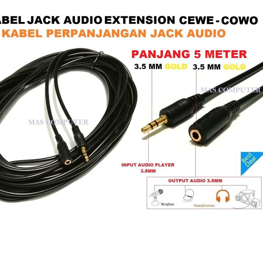 ☎ KABEL JACK AUDIO EXTENSION PANJANG 5 METER/JACK AUDIO AUX 3.5MM - 3.5MM/KABEL PERPANJANGAN AUDIO ✲