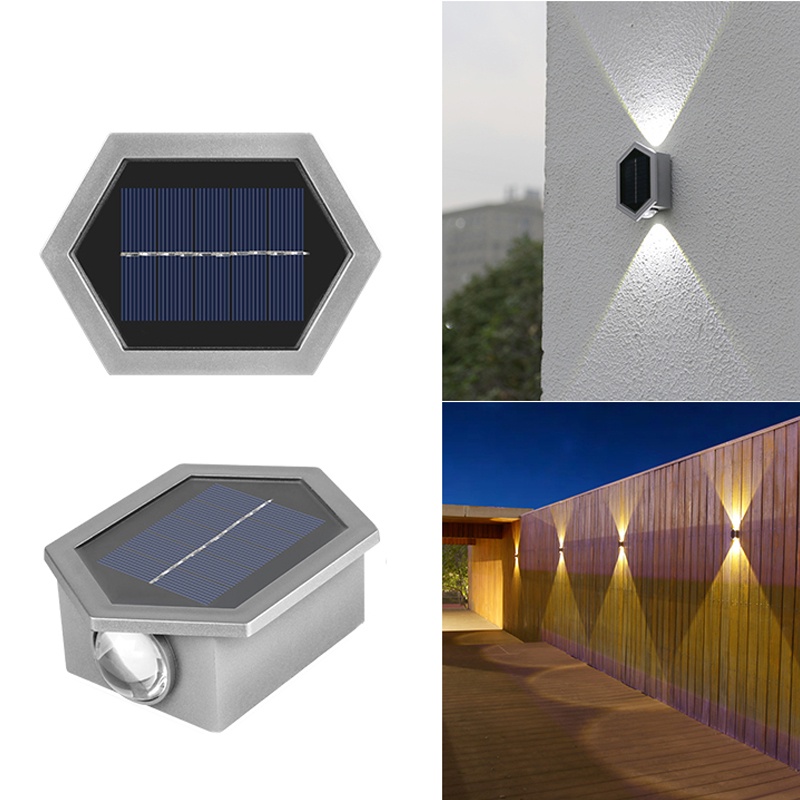 Lampu Pagar Tenaga Surya Gaya Oval Hexagon Waterproof Solar LED/Pencahayaan Pasang Dinding Outdoor Untuk Jalan Setapak Taman