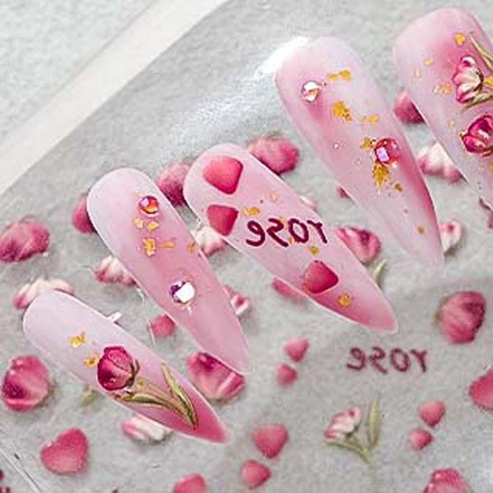MXBEAUTY Bunga Stiker Kuku Fashion Ins Gaya Cherry 3D Relief Tulip Perekat Diri Stiker Kuku Kupu-Kupu