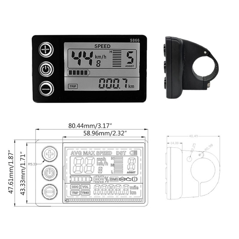 Zzz S866 Sepeda Listrik LCD Display Panel E-Bike 24V36V48V LCD Display 22.2mm IP65 SM-Plug Sepeda Listrik Controller Parts