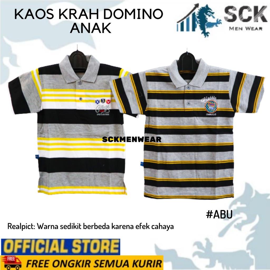 Kaos Krah Anak Domino Motif Garis Salur Size 4-16 Usia 2-10 tahun - sckmenwear GROSIR