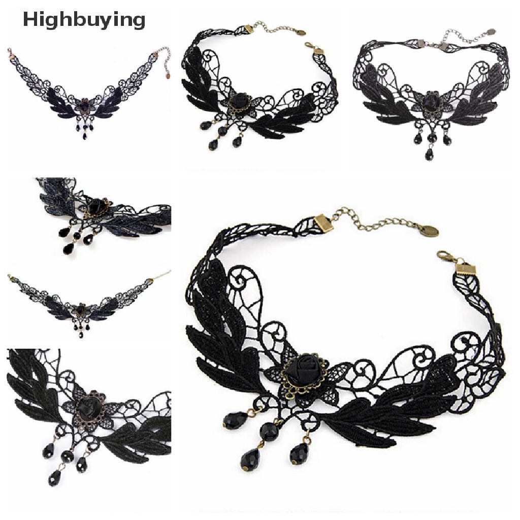 Hbid Baru Wanita Hitam Mawar Teardrop Manik Liontin Renda Choker Lolita Kerah Kalung Glory