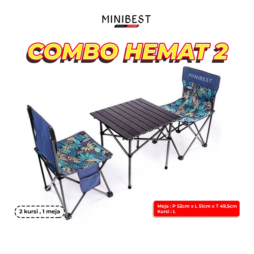 MINIBEST Combo Hemat 2 Set Kursi Lipat Outdoor Portable &amp; 1 Meja Lipat Camping Portable