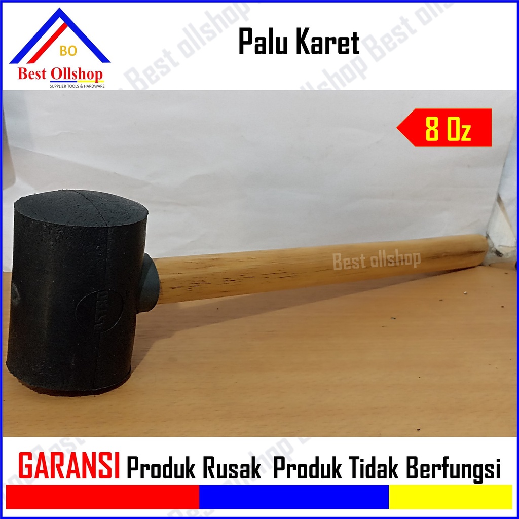 Palu Karet Bodem Keramik Hitam Gagang Kayu / Palu Karet Godam Gagang Kayu 8 Oz Kecil