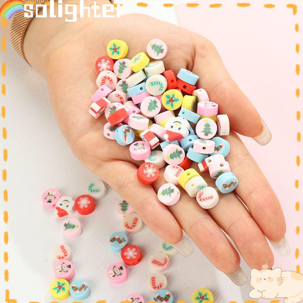 Solighter 50 Pcs 10 mm Blossom Polymer Clay Spacer Dekorasi Kalung Liontin Aksesoris Natal Snowman