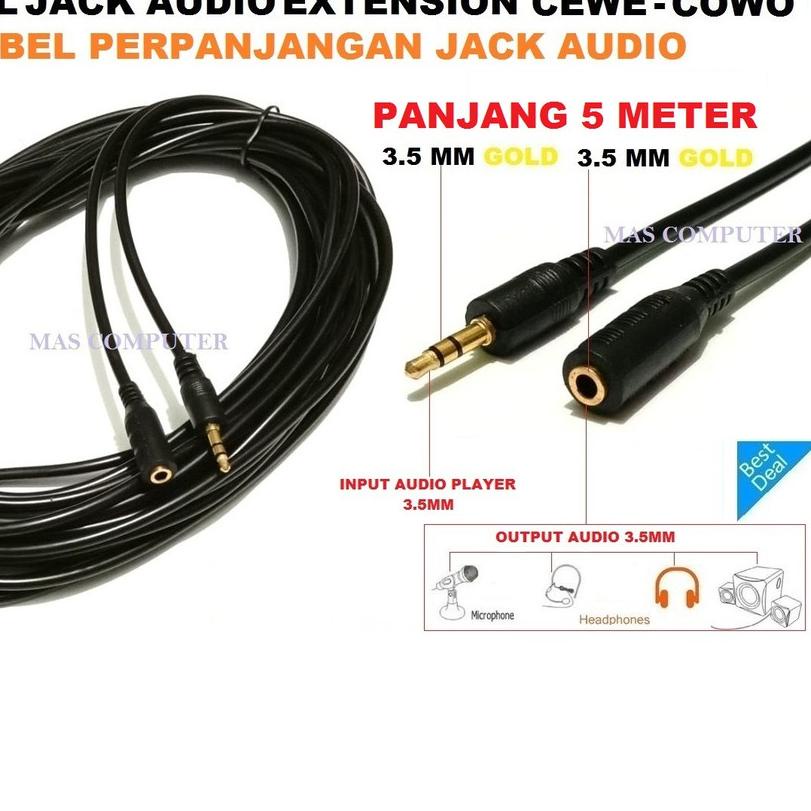 ○ KABEL JACK AUDIO EXTENSION PANJANG 5 METER/JACK AUDIO AUX 3.5MM - 3.5MM/KABEL PERPANJANGAN AUDIO ℮