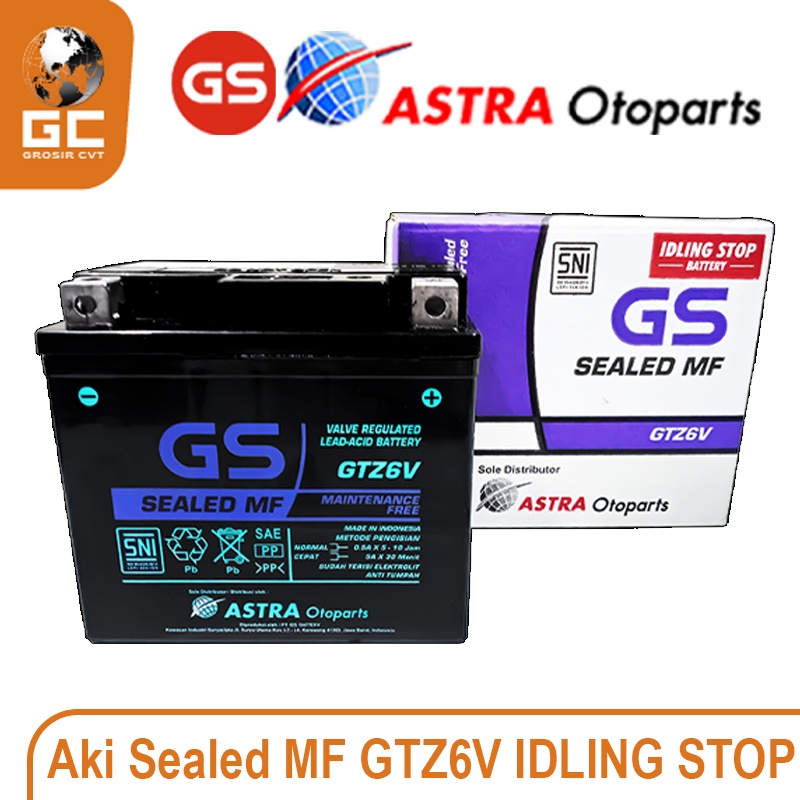 AKI GS ASTRA MF GTZ6V Vario PCX 125 150 Beat Pop Street ISS Scoopy New Idling Stop 12V 5Ah/10Hr Original