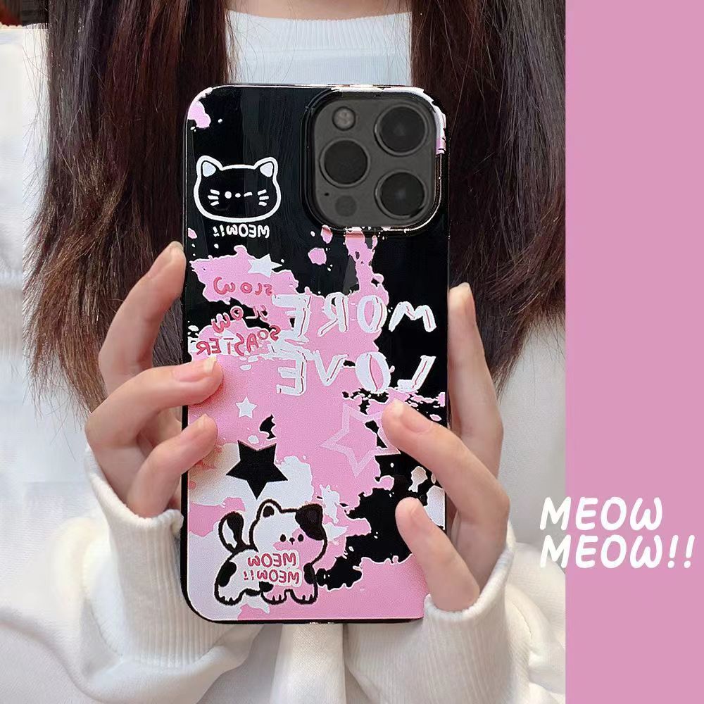 IPHONE Ins Pola Kucing Cocok Untuk Iphone14 14pro 14plus 13 13mini 13pro 13prm iPhone12 7Plus 8Plus Xr XS 13 12mini Pro Max Empat Sudut Casing Ponsel Tahan Guncangan