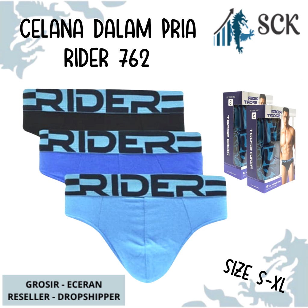 [ISI 3] CD Pria RIDER 762 Aneka Warna / Celana Dalam Pinggang Karet R762B S-XL / Pakaian Dalam Laki-laki  - sckmenwear GROSIR