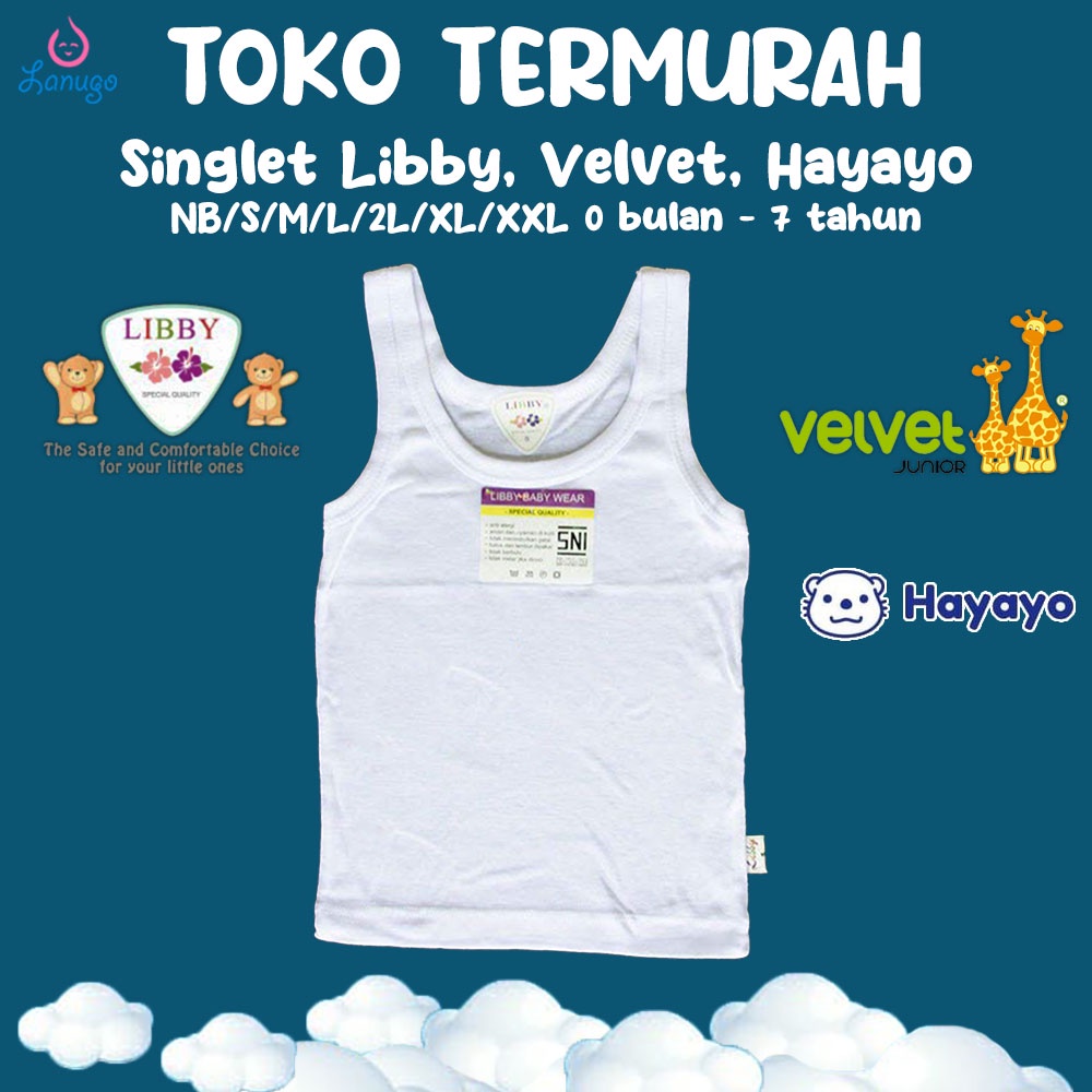 LIBBY VELVET JUNIOR Singlet / Kaos Dalam Anak Putih | Baju Anak / Kaos Anak / Kaos Dalam Velvet Juni