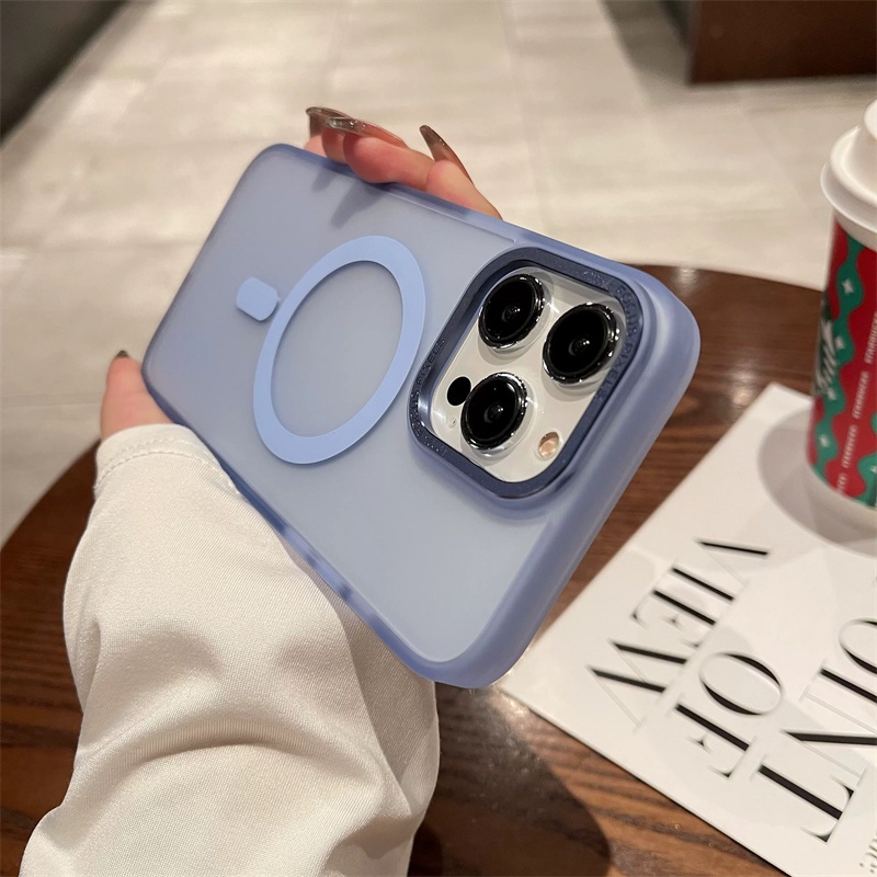 Casing matte Mewah Untuk 14 Pro Max 14Plus iPhone 13 11 12 Untuk case Bingkai Kamera metal Magnetik shockproof back cover