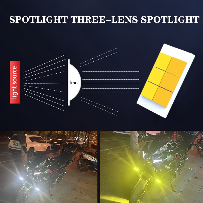 Lampu Depan LED Motor Spot light Mini Driving light Putih Kuning High and low light Lampu Sorot Motor Fog Lamp