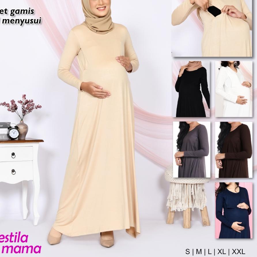➸ (Rayliz) Manset gamis inner hamil menyusui "Estila Mama" Hitam/Abu/Toska/Biru/Putih/Krem/Coklat ℗