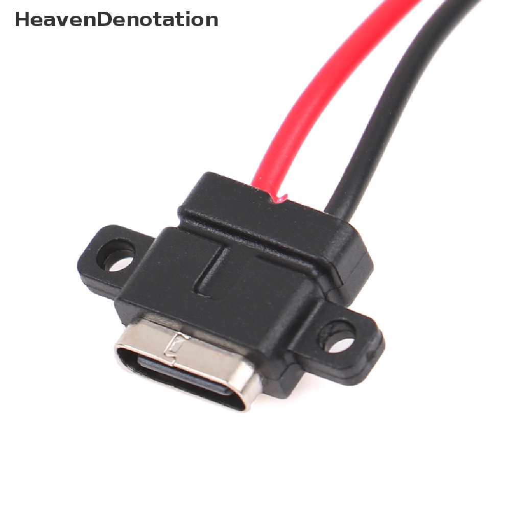 [HeavenDenotation] Typec 2Pin Port Soket USB C Perempuan Tahan Air Dengan Lubang Sekrup Pengisian Daya Cepat Antarmuka Pengisian Konektor USB Dengan Kabel H11.5mm HDV