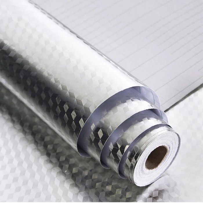 Stiker Wallpaper Aluminium Foil Dapur Sticker Tahan Air Minyak Panas - Cubic, 100 x 60 CM